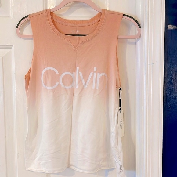 NWT Women’s Calvin Klein Performance Pink and White Hombre Design Tank Size S - Picture 1 of 10